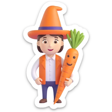 A person from the Roblox game Grow a Garden, who is a seller holding a carrot sticker
