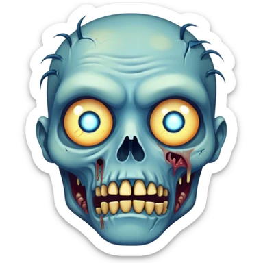 blue zombie face with bright glowing eyes sticker