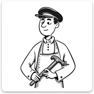 Highly detailed sketch of Victorian era English worker with rugged face, detailed period clothing with fine stitching, realistic proportions, and authentic tools sticker