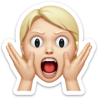 horror emoji face, screaming, hands on cheeks, exaggerated fear sticker