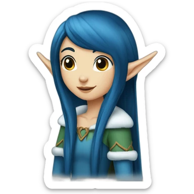 Long-dark-blue-hair-elf-girl-winter sticker
