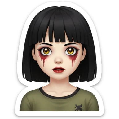 zumbi girl, black hair (Shoulder-length hair and with bangs) sticker