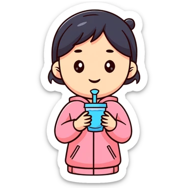 Chinese girl holding a water cup sticker