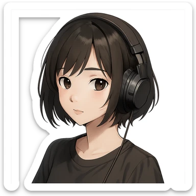 realistic anime style girl with short hair and headphones sticker