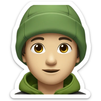 boy mi-long hair with north face winter cap green eyes sticker