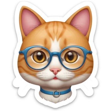 cute girl cat with big, super thin-framed glasses sticker