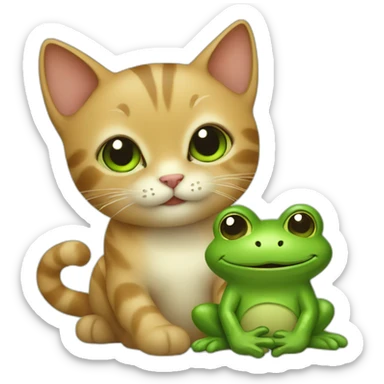 A cute cat holding a frog sticker