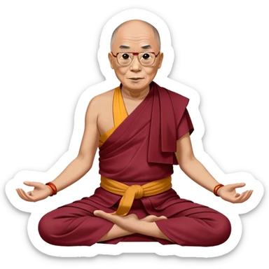 Dalai Lama in traditional robes doing yoga pose sticker