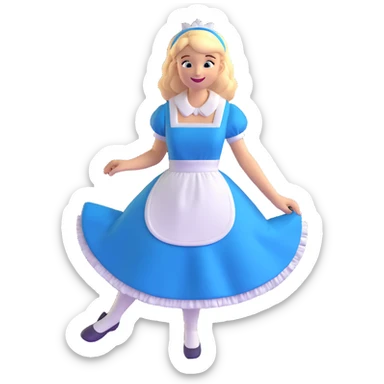 Disney's Alice in Wonderland with a big smile while curtseying in her blue dress with white apron sticker