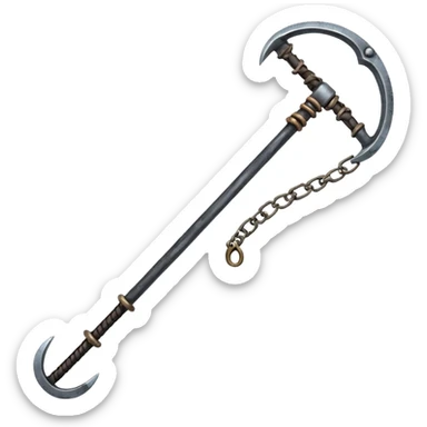 make japan weapon named "kusarigama" like hoe with chain and metal ball at the end of chain sticker