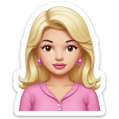 Jayne Mansfield with brown eyes, blonde long hair, pink outfit sticker