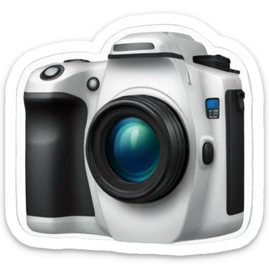 a digital camera with a big objective sticker