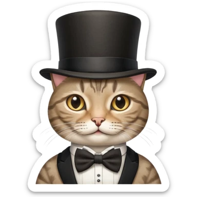 Grey tabby cat in top hat and bow tie sticker