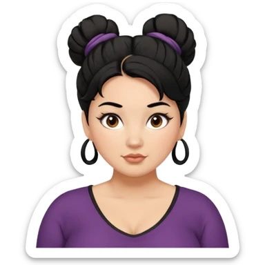 Messy bun black hair brown eyes glamorous full women sticker