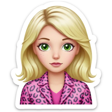 Green eyed white girl wearing a pink leopard print outfit with hair that is half blonde and half pink sticker