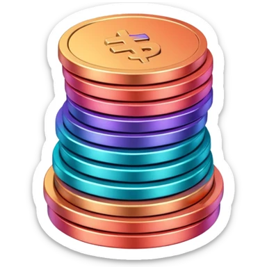 Stack of coins in gradient of turquoise, blue, pink, purple, and coral color sticker