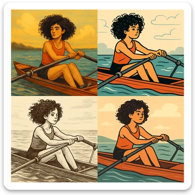 kıvırcık saçlı, kürek çeken kız, farklı stillerde sticker