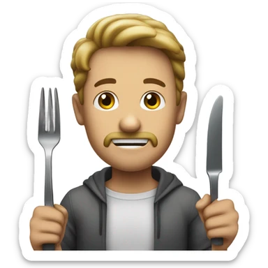 man with knife and fork ready to eat sticker