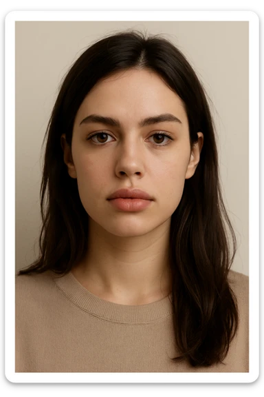 portrait of a brunette woman with puffy lips, neutral expression, simple background sticker