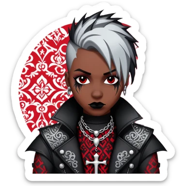 Dark evil Badass emo gothic punky black and silver with intricate red and white patterns  sticker