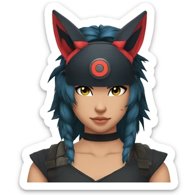Edgy Cool Anthro Samurai cool pretty dark Litten-Pokémon-cat-fursona-animal techwear Headband sticker