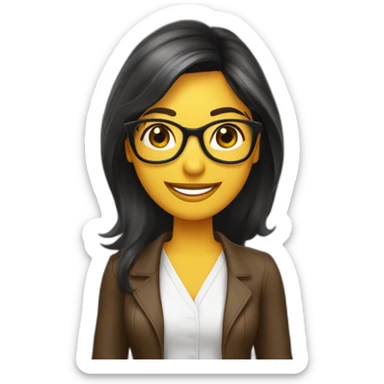 Mujer cabello corto çon lentes, sonriendo con un libro de marketing en la mano sticker