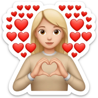Tu peut me faire un emoji ou il y a une personne qui fait la forme de un cœur et à l’intérieur il y a un cœur et tout autour il y a pleins de cœurs  sticker