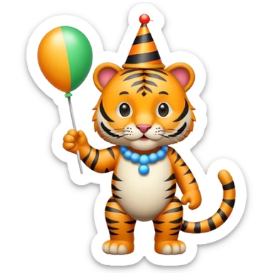 Party Tiger with a party hat and a party popper full body sticker