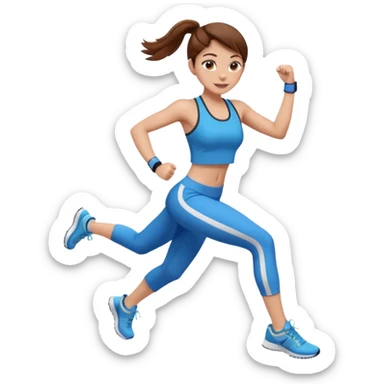 workout girl with brown hair, energetic pose, modern athletic outfit, emoji style sticker