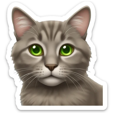 fluffy brown-gray cat with green eyes sticker