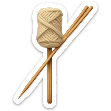 Knitting needles and beige yarn sticker