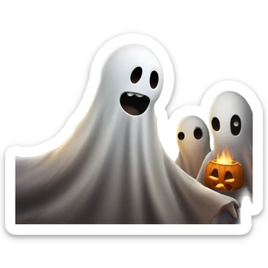 Ghosts stare at scared man around bonfire sticker