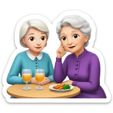 conversación dentro de un restaurant  dos personas y una de las persoans sea una abuela y el otro un adulto de 27 años mujer abuela y hombre joven sticker