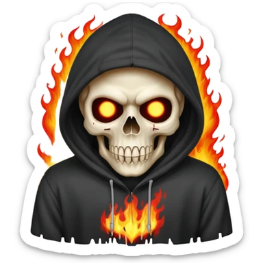 Bro I wanna skull with hoodie on the hoodie has to be on fire and I want matrix blood with the codes and weird numbers spilling out eyes and mouth sticker