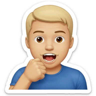 Guy biting his fist in his mouth. Like something is really good  sticker