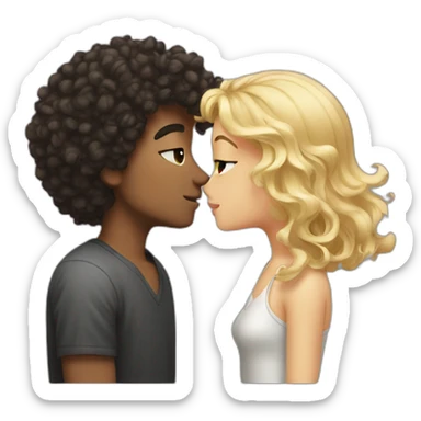 dark curly hair boy kissing a blond straight hair girl sticker