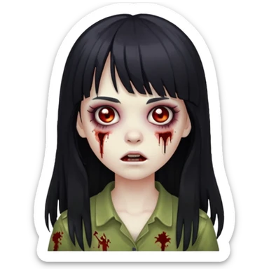 girl zombie with black long hair and bangs sticker