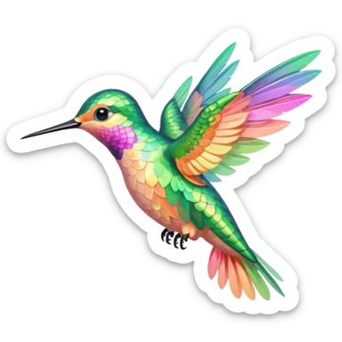 mostly peach pink and yellow-green, mint humming bird sticker