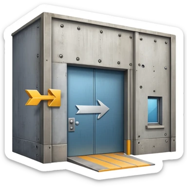 modern warehouse with an arrow that points in through te door sticker