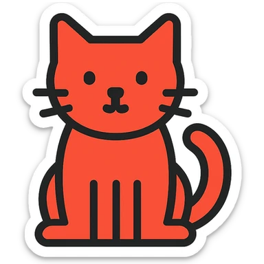red cat, simple icon, clean lines, minimalist, suitable for app or website sticker