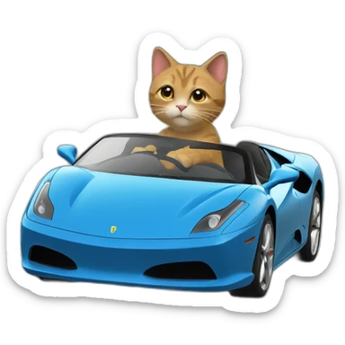 Cat driving a blue Ferrari  sticker