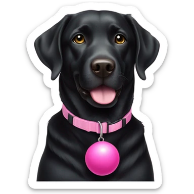 black labrador retriever with pink collar and ball sticker