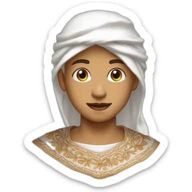 Boy wearing Ornate collar  white dress for male and wearing Embroidered light brown keffiyeh on his head  sticker