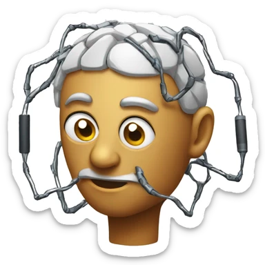 emoji ponderin with two electrodes in his head sticker