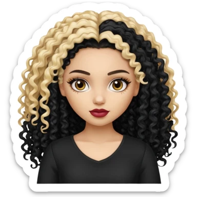 split dye leftside blonde rightside black curly hair, pretty pale Latina bratz baddie sticker
