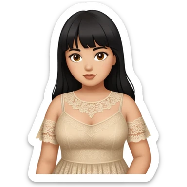 Latina girl with bangs black long hair plus size lace dress sticker