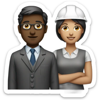 two architects or engineers a man and a woman, dark and white skin sticker