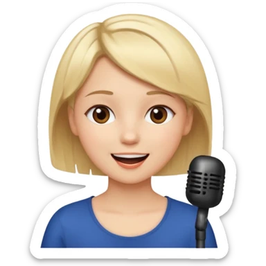 Crea una chica cantando con pelo rubio corto con ojos cafes  sticker