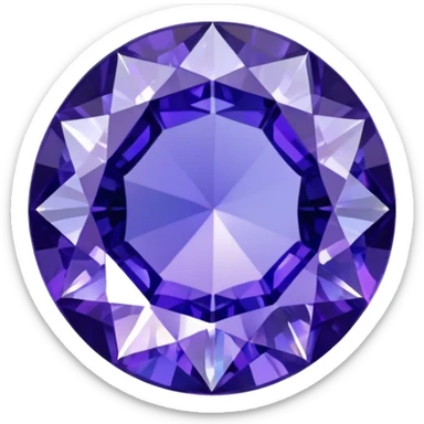 Faceted round tanzanite with deep violet-blue tones and holographic sparkle sticker