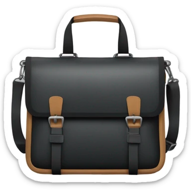 Small black men’s messenger bag emoji, minimalist style, simple rectangular shape, adjustable strap, no details or logos, transparent background. sticker